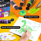 JOYIN Washable Tempera Paint Set for Kids 42PCS, Non Toxic Liquid Paint with 15 Brushes and 4 Palettes - Art Supply for Kids for Arts and Crafts Project, Finger Painting (2 oz Each)