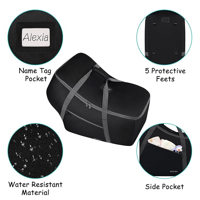 Infant Car Seat Travel Bag Fit Nuna Pipa All Model Car Seat and Base, Fit Doona Baby Stroller, Padded Car Seat Bags for Air Travel, Gate Check Bag with Side Pocket, 5 Protective Feet, Storage Bag