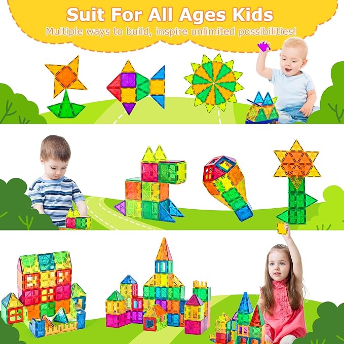 cossy 120Pcs Magnetic Tiles Magnetic 3D Building Blocks Set Educational Construction Toys for 3+ Year Old Kids with Stronger Magnets, Educational Toys, Recreational, Conventional