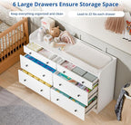 Cozy Castle Baby Dresser with 6 Drawers and Large Table Top, Multi-Functional Chest of Drawer, Drawer Dresser with Three-Sided High Rails for Nursery, Children's Room, Bedroom, White
