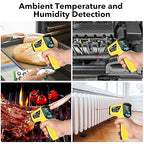 Infrared Thermometer Temperature Gun,-58°F to 1472°F Non Contact Digital IR Laser Thermometer Temp Gun with Probe & Humidity Measurement for Cooking,Griddle,Engine,HVAC,Adjustable Emissivity