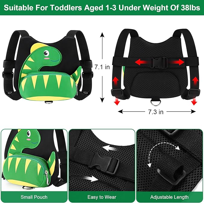 Accmor Toddler Harness Leash + Anti Lost Wrist Link, Cute Dinosaur Kids Harness with Leash, Adorable Child Harness Leash Wristband Strap Belt Protector for Baby Boys Girls to Outdoor Travel