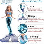 11.5-Inch Themed Doll Clothes & Accessories – Educational Role Play Gift Set for Girls with 1 Doll, 5 Outfits (Santa, Wedding, Graduation, Mermaid, Ballet) 1 Puppy, 5 Shoes, Stands, Headbands