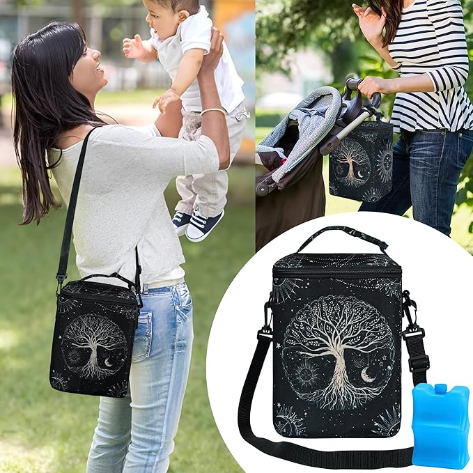 Breastmilk Cooler Bag with Ice Pack Fits 4 Baby Bottles Up to 9 Ounce Insulated Baby Bottle Bag Breast Milk Cooler on The Go with Strap Baby Bottle Cooler Bag for Nursing Mom Daycare or Travel