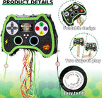 WERNNSAI Foldable Video Game Piñata - Pull String Gaming Birthday Party Supplies Extendable Piñata with Blindfold Bat and Tassels Game On Birthday Party Decoration Folding Piñatas for Classroom Game