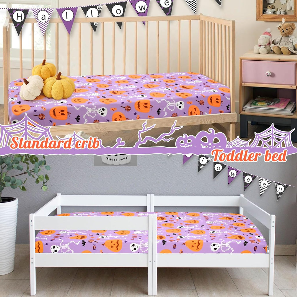 UOMNY Halloween Pumpkin Crib Sheet for Boys Girls Halloween Fitted Crib Sheets for Standard Crib 52 X 28 Inch Toddler Crib Mattresses Sheet