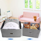 Large Linen Fabric Foldable Storage Bins with Removable Lid and Handles, Washable Storage Box Organizer Containers Baskets Cube with Cover for Bedroom,Closet,Office,Nursery (Grey, Extra Large)