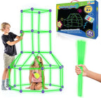 Fun Forts Glow Fort Building Kit for Kids - 81 Pack Glow in The Dark STEM Building Toys Indoor Outdoor Play Tent for Kids Construction Toys with 53 Rods and 28 Spheres