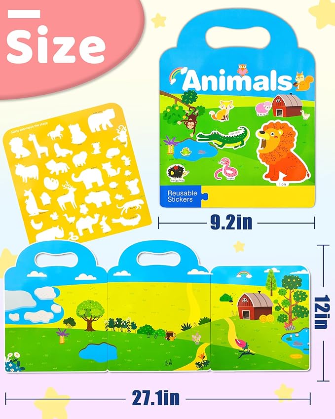 Benresive Reusable Sticker Books for Kids 2-4, Sticker Books for Toddlers 1-3 2-4, Toddler Travel Toys Activities Crafts Gifts - Animal