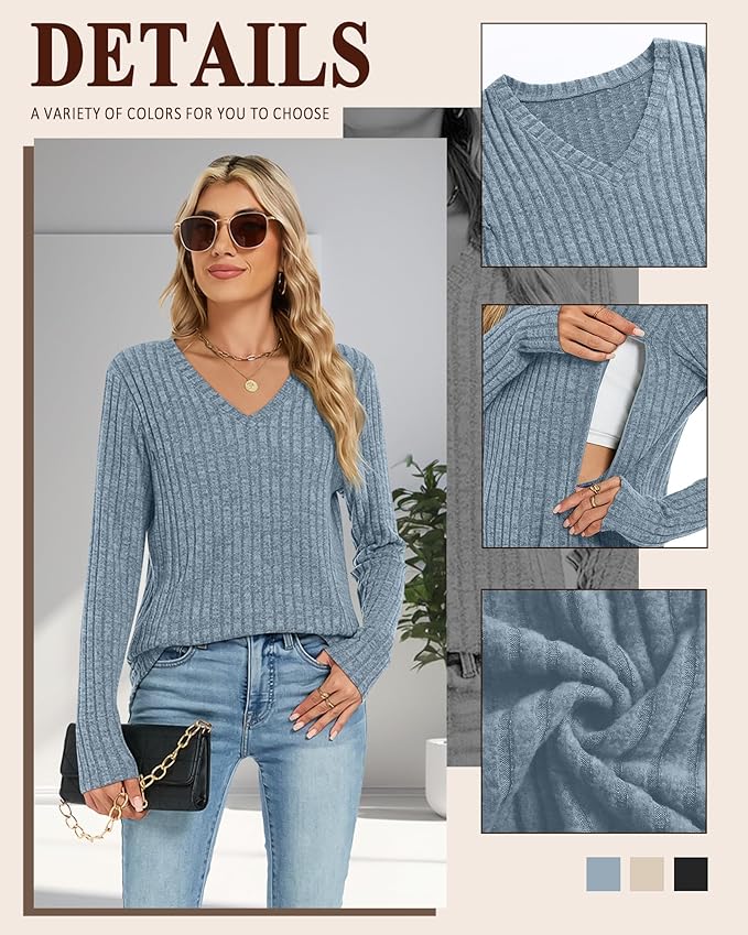 3 Pack Women's Maternity Nursing Tops, V Neck Breastfeeding Sweaters Long Sleeve Hidden Zipper Shirts