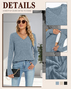 3 Pack Women's Maternity Nursing Tops, V Neck Breastfeeding Sweaters Long Sleeve Hidden Zipper Shirts