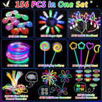 156PCS Glow in The Dark Party Supplies for Kids 8-12, Light Up Glasses Headband Rings Halloween Party Favor Adult, 100 Glow Sticks Bulk Party Pack DIY Necklaces Bracelets Neon Camping Pool Decorations