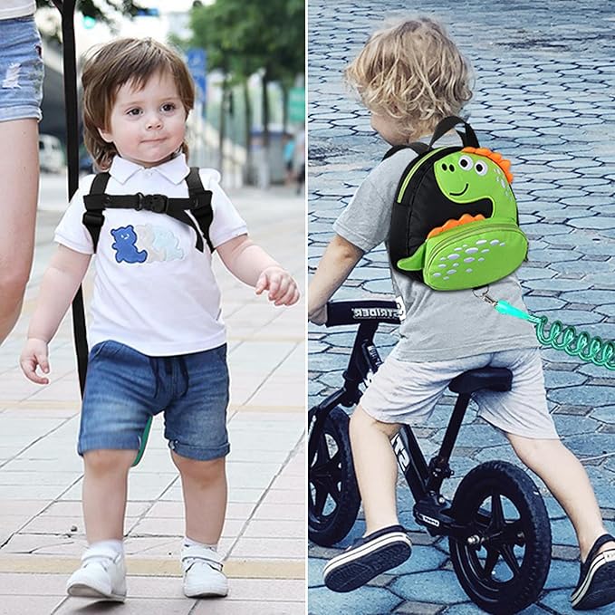 Accmor Toddler Harness Backpack Leash, Cute Dinosaur Kids Backpacks with Anti Lost Wrist Link, Mini Child Backpack Wristband Tether Strap and Protection Leashes for Baby Boys Girls Aged 1-3 Years