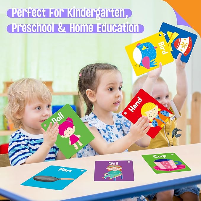 52 PCS Word Flashcards, 52 CVC Words & 52 CVCC, CCVC Words Double-Sided Cards with 2 Rings, Vocabulary Phonics Learning, Educational Tool for Preschool, Kindergarten, Toddlers