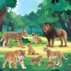 Toymany 8PCS 2-5" Plastic Jungle Animals Figures Playset Includes Baby Animals, Realistic Lion, Tiger, Cheetah, Leopard Figurines with Cubs, Cake Toppers Christmas Birthday Toy Gift for Kids Toddlers