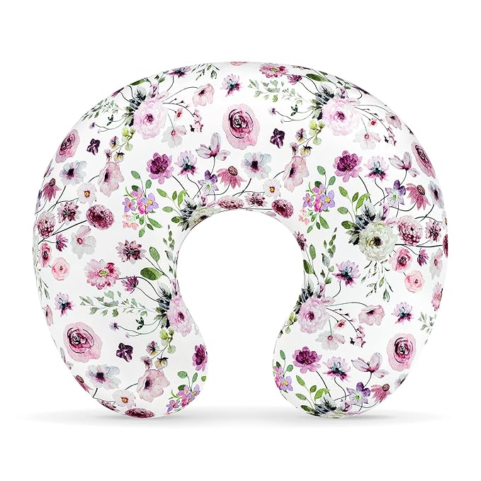 GFU Nursing Pillow Cover for Boys and Girls, Breastfeeding Pillow Case for Newborn, Soft Baby Breastfeeding Pillow Slipcover Colourful Purple Flowers, Stretchy Feeding Cover (Cover Only)
