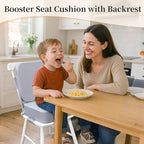 Toddler Booster Seat for Dining Table with Backrest and Adjustable Straps, Waterproof Oxford Foam Cushion with Non-Slip Bottom, Portable Chair Booster for Kitchen Use (Grey)