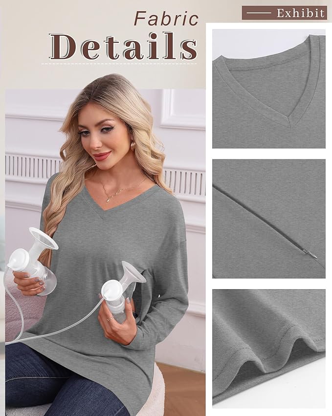 3 Pack Women's Oversize Nursing Shirts for Breastfeeding with Hidden Zippers Loose Fit Long Sleeve Maternity Tops