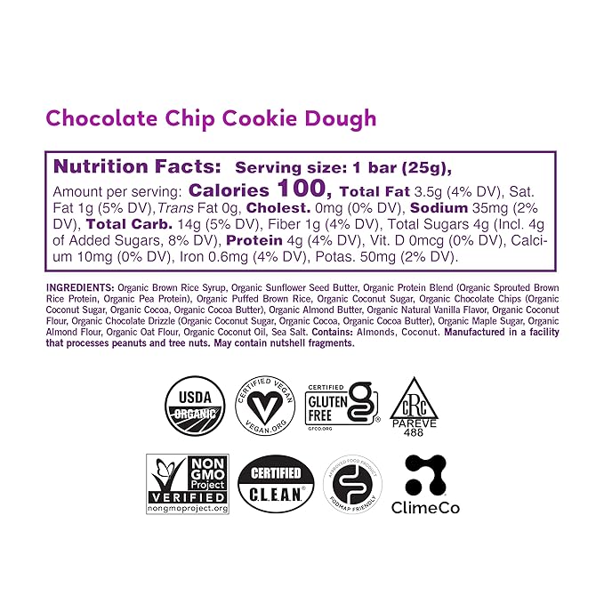 GoMacro Kids MacroBar Organic Vegan Snack Bars - Chocolate Chip Cookie Dough (0.90 Ounce Bars, 7 Count)