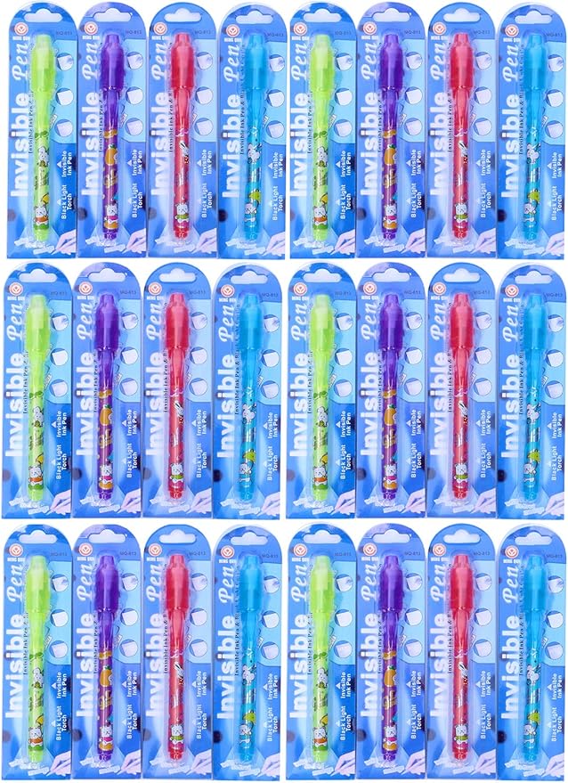 Invisible Ink Pen 24Pcs Spy Pen with UV Light Magic Marker Kid Pens for Secret Message and Birthday Party,Writing Secret Message for Easter Day Halloween Christmas Party Bag Gift