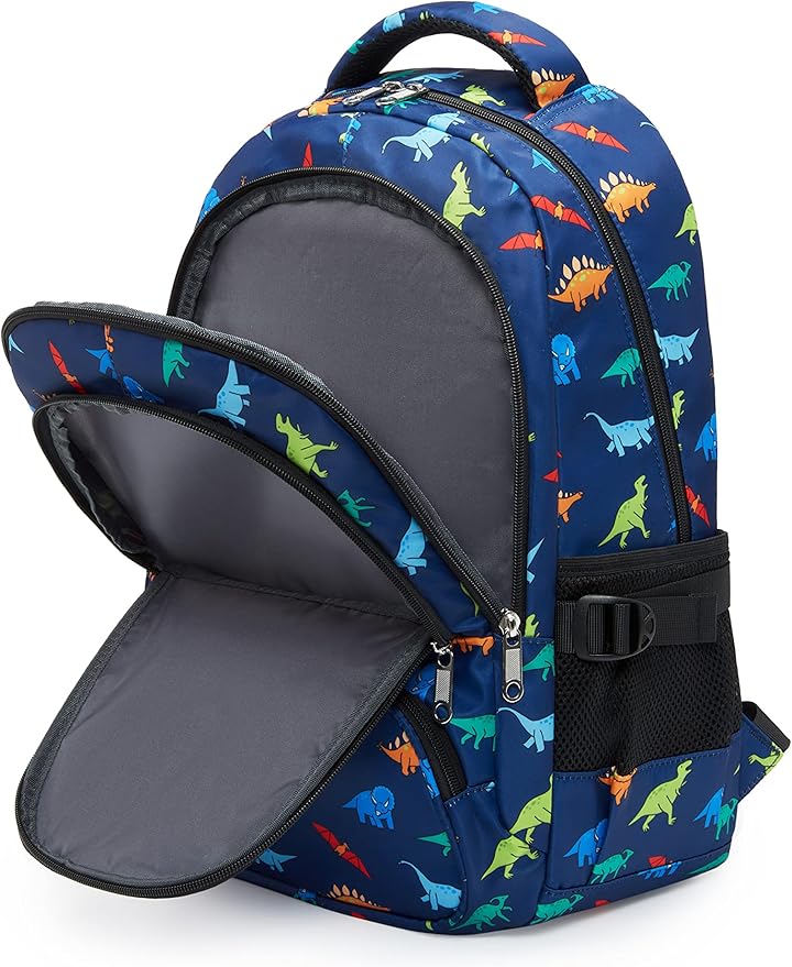 BLUEFAIRY Kids Backpack for Boys Elementary Primary Middle School Bags Back to School Bookbags Gifts Large Compartment with Tablet Sleeve Mochilas para niños 17" Dinosaur Navy Blue