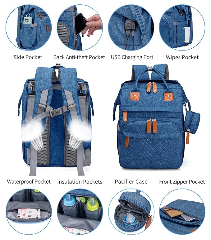 KABAQOO Diaper Bag Backpack with Detachable Changing Station, Large Capacity Baby Diaper Bags for Boys & Girls, Baby Registry Search Stuff & Shower Gifts, Newborn Essentials Must Haves, Blue