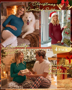 Ficerd 4 Pack Women's Maternity Shirts Cotton Long Sleeve Ribbed Crew Neck Pregnancy Tops Side Ruched Casual Mama Clothes