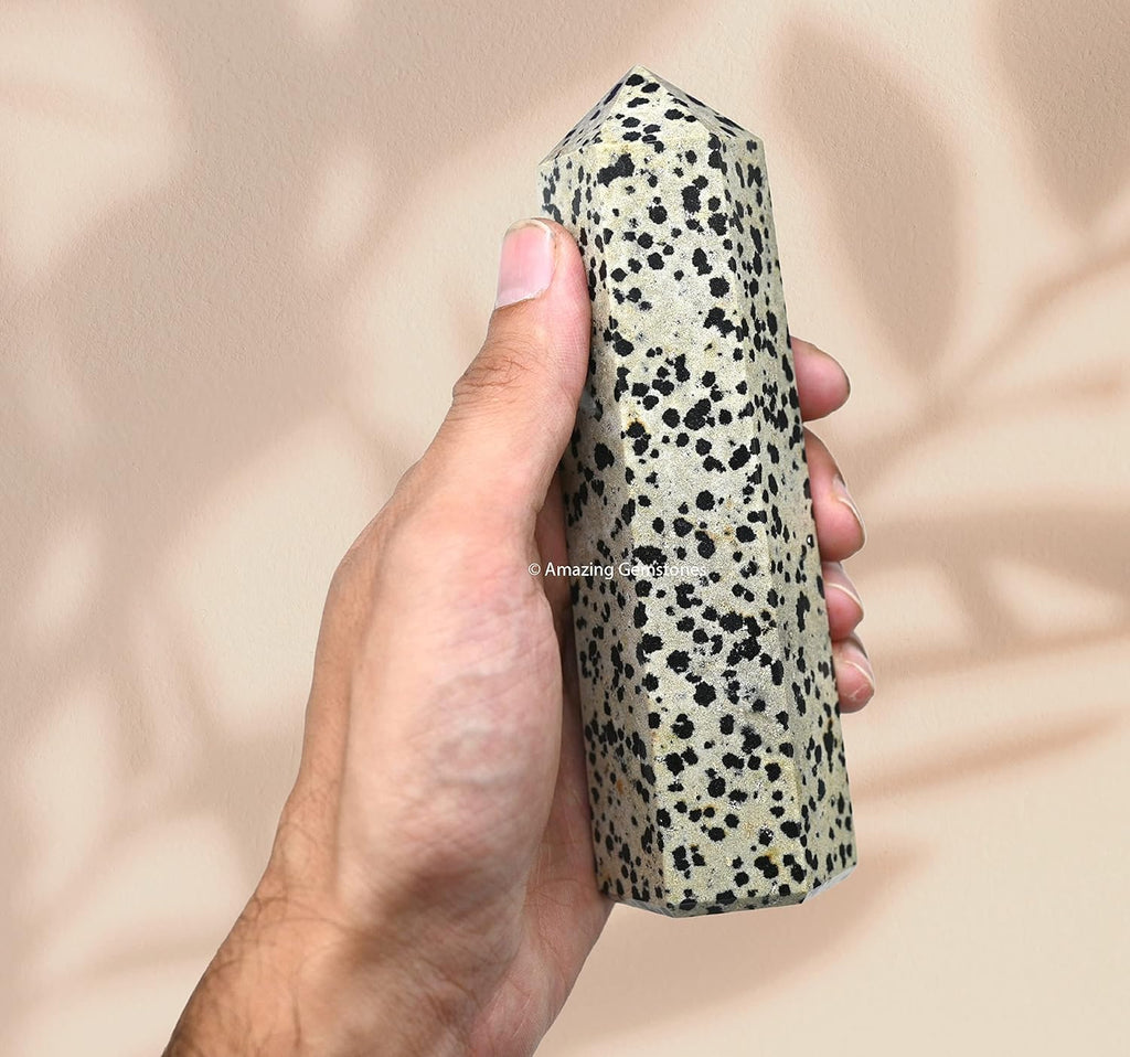 Amazing Gemstone Large Dalmatian Jasper Crystal Towers ~ Natural Healing Crystal Point Obelisk for Reiki Healing and Crystal Grid (5.5 to 6 INCH)