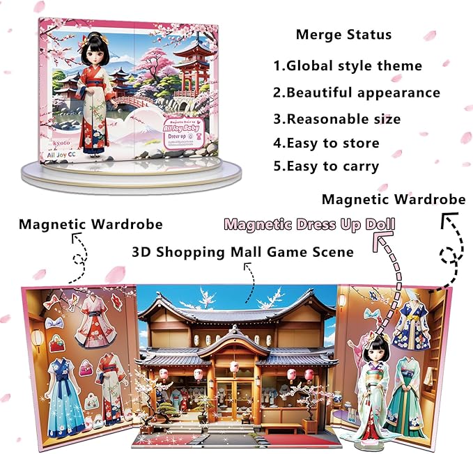 Yuzee Paper Dolls Stickers - Magnetic Dress Up Dolls for Girls - Toddler Travel Toys - 1 Paper Doll and 33 Clothing Accessories with 3D Magnetic Game Scene, Foster Creativity and Imagination