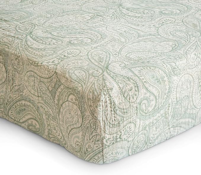 mushie Extra Soft Muslin Fitted Crib Sheet | 192 Thread Count | 28"x 52" (Green Paisley)