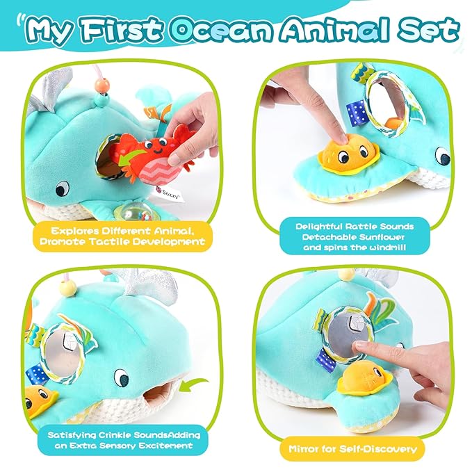 Koty Baby Toys 6-12 Months, Montessori Sensory Toys,My First Ocean Whale House Toy with 6 Sea Animals | Bell Shell, Squeaky Seahorse & Crinkle Paper | Baby Gift