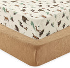 david's kids Muslin Crib Sheets for Boys Girls, 2 Pack 100% Cotton Soft Breathable Fitted Baby Sheet Set, 28x52 Inch Fits Standard Crib and Toddler Mattresses, Woodland Animal