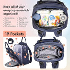 Dikaslon Diaper Bag Backpack with Portable Changing Pad, Pacifier Case and Stroller Straps, Large Unisex Baby Bags for Boys Girls, Multipurpose Travel Back Pack Moms Dads, Navy Blue