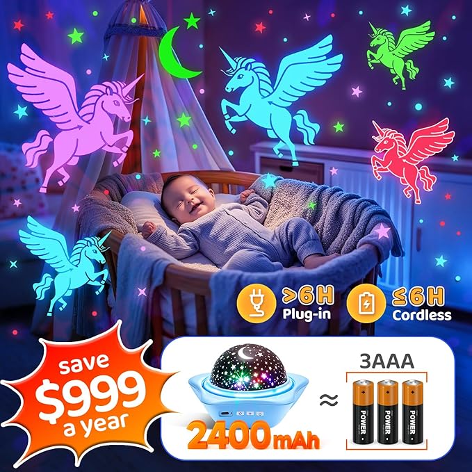 One Fire Night Light for Kids Gifts, 6 Films+78 Lighting Modes Ceiling Star Projector, Rechargeable Night Light Projector, 360°Rotating Star Lights for Bedroom Decor, Sensory Toys for Baby Boy Gifts