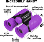 Promora Binoculars for Kids, Set with Magnifying Glass & Compass Purple - Perfect Toy for Little Boys and Girls, Kids Binoculars for 3-12 Years Boys and Girls Present for Toddler