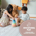 Play Platoon Wooden Rainbow Stacking Toy Ring Stacker, Educational Interactive Learning Toys, Create Stacks of Circles for Kids, Babies, Toddlers and Children