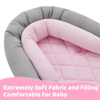 Pro Goleem Car Seat Head Support Infant, Soft Infant Car Seat Insert, 2 in 1 Carseat Head Support for Toddler, Perfect for Car Seat, Stroller, Swing, Bouncer, Pink and Gray