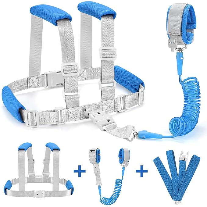 Accmor 3 in1 Toddler Harness Leash, Soft Kid Harness with Anti Lost Wrist Link, Baby Leash, Leash for Toddlers, Child Walking Harness Kids Leash Wristband Rope Belt with Lock for Baby Boys