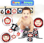 KUANGO Black and White High Contrast Baby Toys 0-6 Months with Mirror, Crinkle and Rattles, Soft Baby Toys for Brain Development Montessori Sensory Tummy Time Newborn Infant for 0 3 6 9 Months Old