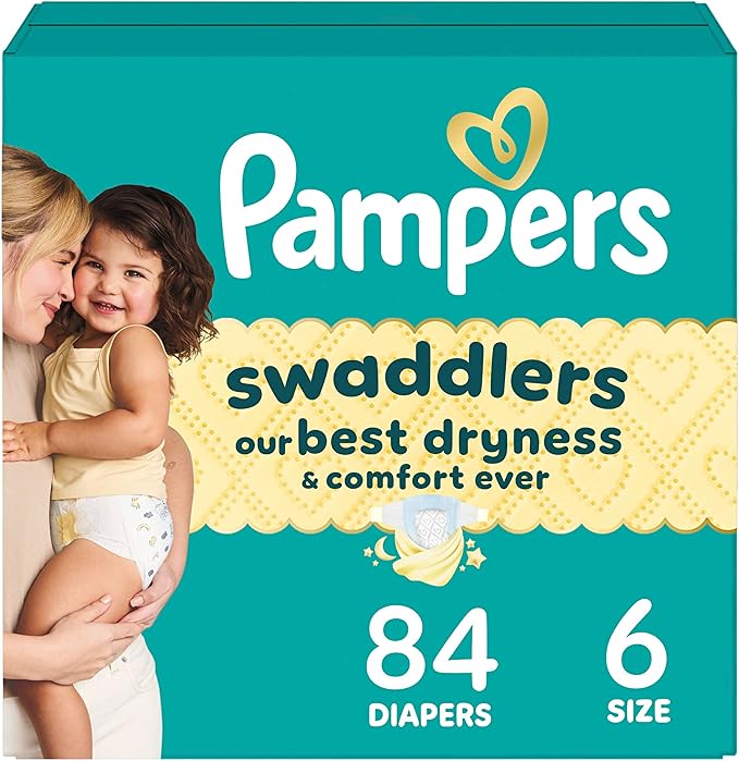 Pampers Swaddlers Diapers, Size 6 (23-44 lbs), 84 Count, Absorbent, Keeps Baby Dry and Comfortable, Skin Safe Disposable Baby Diaper (Packaging May Vary)