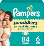 Pampers Swaddlers Diapers, Size 6 (23-44 lbs), 84 Count, Absorbent, Keeps Baby Dry and Comfortable, Skin Safe Disposable Baby Diaper (Packaging May Vary)