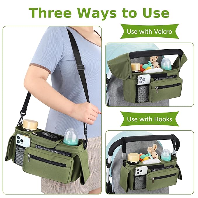 Accmor Universal Stroller Organizer with Insulated Cup Holder Detachable Phone Bag and Shoulder Strap,Stroller Bag Caddy Organizer Fits for Uppababy, Baby Jogger, Britax Strollers