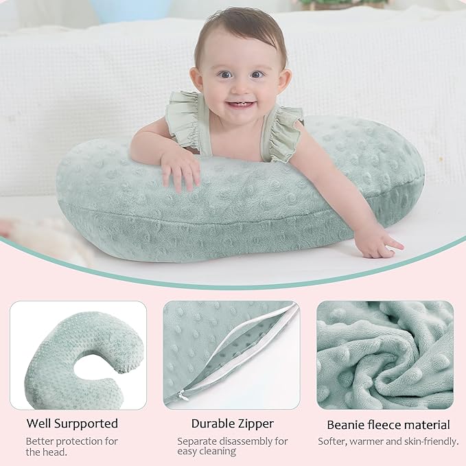 LAT Nursing Pillow for Breastfeeding with Removable Minky Cover,Ergonomic Breast Feeding Pillows for Mom and Baby,Machine Washable(Green)