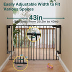 Cumbor 29.2-43" No Bottom Bar Baby Gate for Stairs, 2-in-1 Hardware Mounted Dog Gate Indoor, Wide Pet Gates for Doorway with Large Walk Thru Door, Child-Proof Gate for Top & Bottom of Stairs(Black)