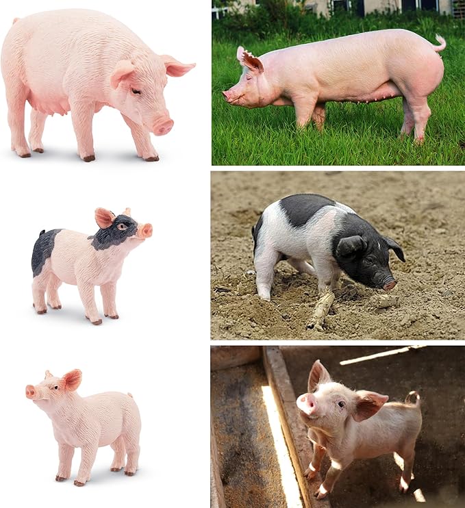Toymany 8PCS Realistic Pig Figurines Set, Plastic Pig Figures Farm Animals Toys, Birthday Christmas Toy Gift for Kids Toddlers