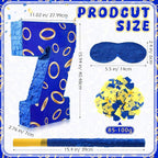 Number 7 Blue and Golden Rings Piñata for Kids Birthday Cartoon Theme Small Piñata with Blindfold Stick Confetti for Fiesta Cinco De Mayo Party Decor, 15.8 x 11 x 2.8 Inch