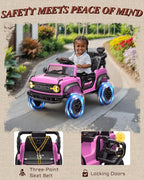 12V Electric Ride on Toys for Toddler, Ford Bronco Raptor Kids Ride on Car with Remote Control, 12 Volt Battery Powered Cars for Children with Smooth Start, Bluetooth (12V, Pink)