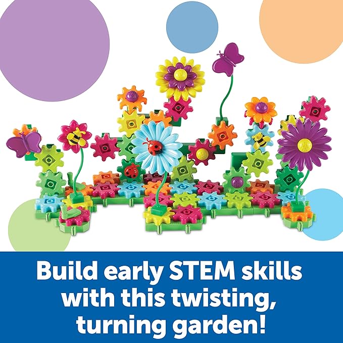 Learning Resources Gears! Gears! Gears! Build & Bloom Building Set - 116 Pieces, Ages 4+, STEM Activities, Fine Motor Skills, Toddler Explorer Kit, Science and Construction