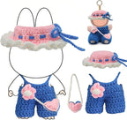 Handmade 17cm Doll Clothes - Purely Hand Crocheted Overalls Hat & Heart-Shaped Bag, Easy Put On, No Doll, 17cm Doll Accessories for Gifts