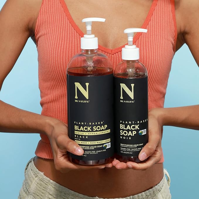 Dr. Natural Multi-Purpose Black Liquid Soap - Natural West African Body Wash - Gentle Hand Soap and Body Soap - Deep Moisturizer, Fights Acne - 32 oz